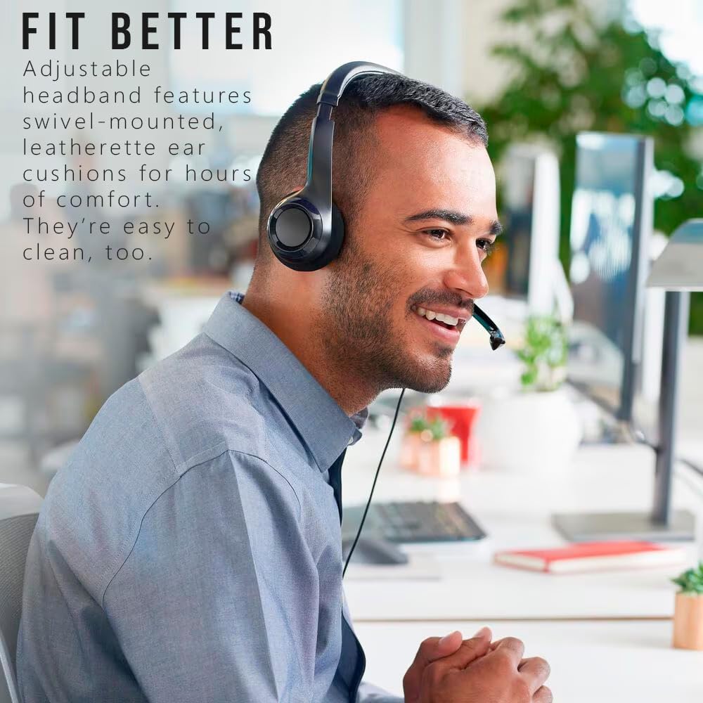 Logitech H390 Wired Headset for PC/Laptop, Stereo Headphones with Noise Cancelling Microphone, USB-A, In-Line Controls, Works with Chromebook - Black