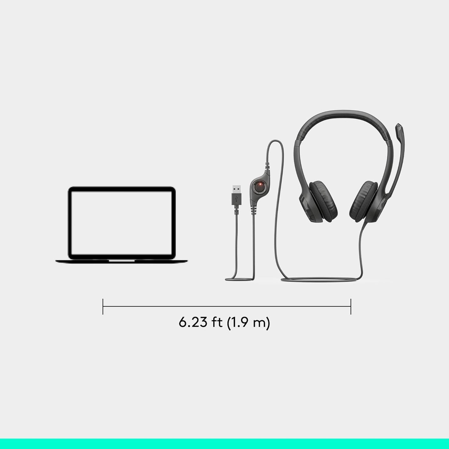 Logitech H390 Wired Headset for PC/Laptop, Stereo Headphones with Noise Cancelling Microphone, USB-A, In-Line Controls, Works with Chromebook - Black