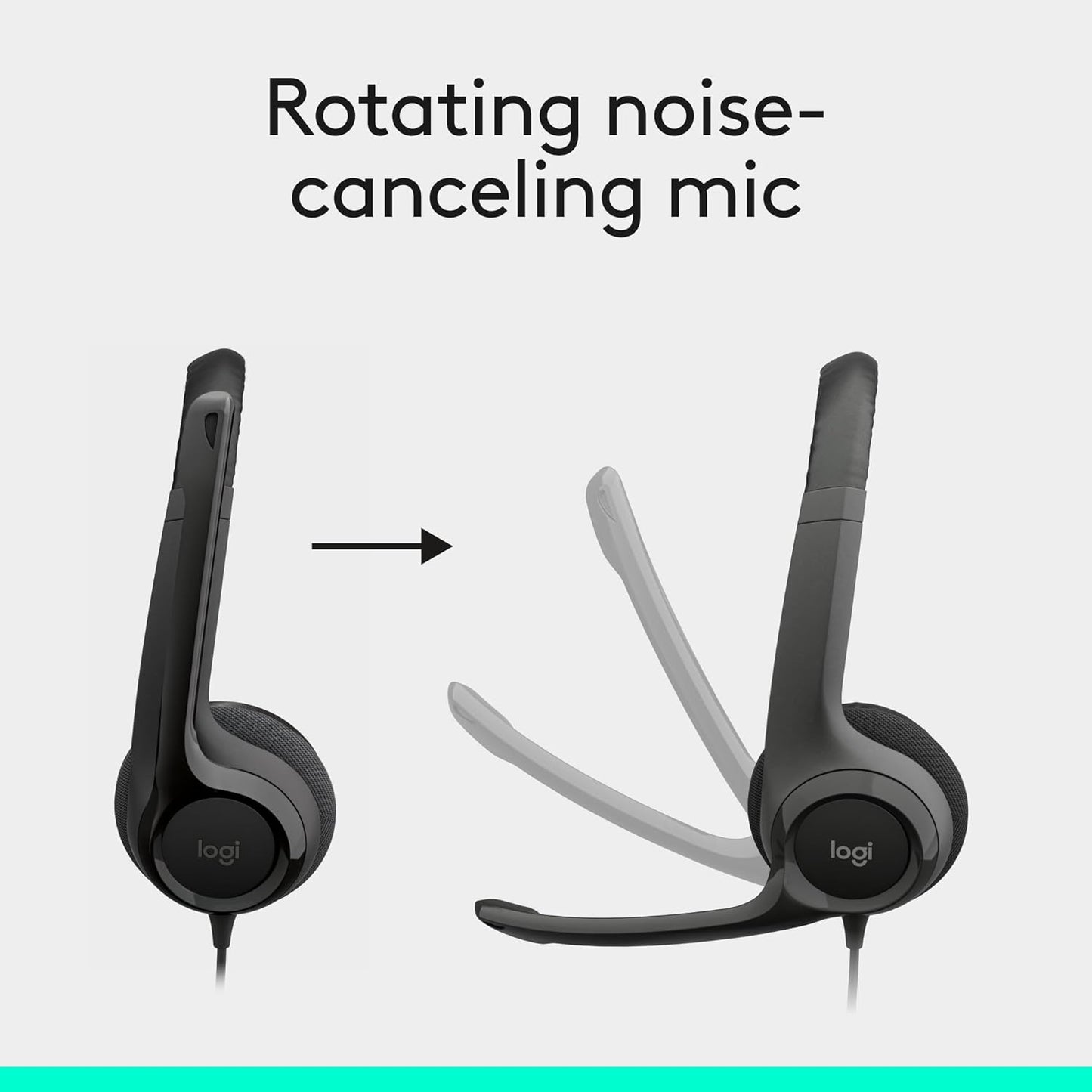 Logitech H390 Wired Headset for PC/Laptop, Stereo Headphones with Noise Cancelling Microphone, USB-A, In-Line Controls, Works with Chromebook - Black