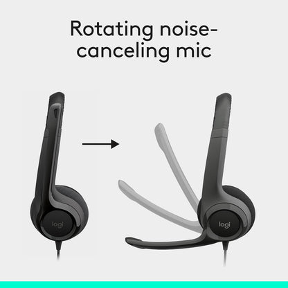 Logitech H390 Wired Headset for PC/Laptop, Stereo Headphones with Noise Cancelling Microphone, USB-A, In-Line Controls, Works with Chromebook - Black