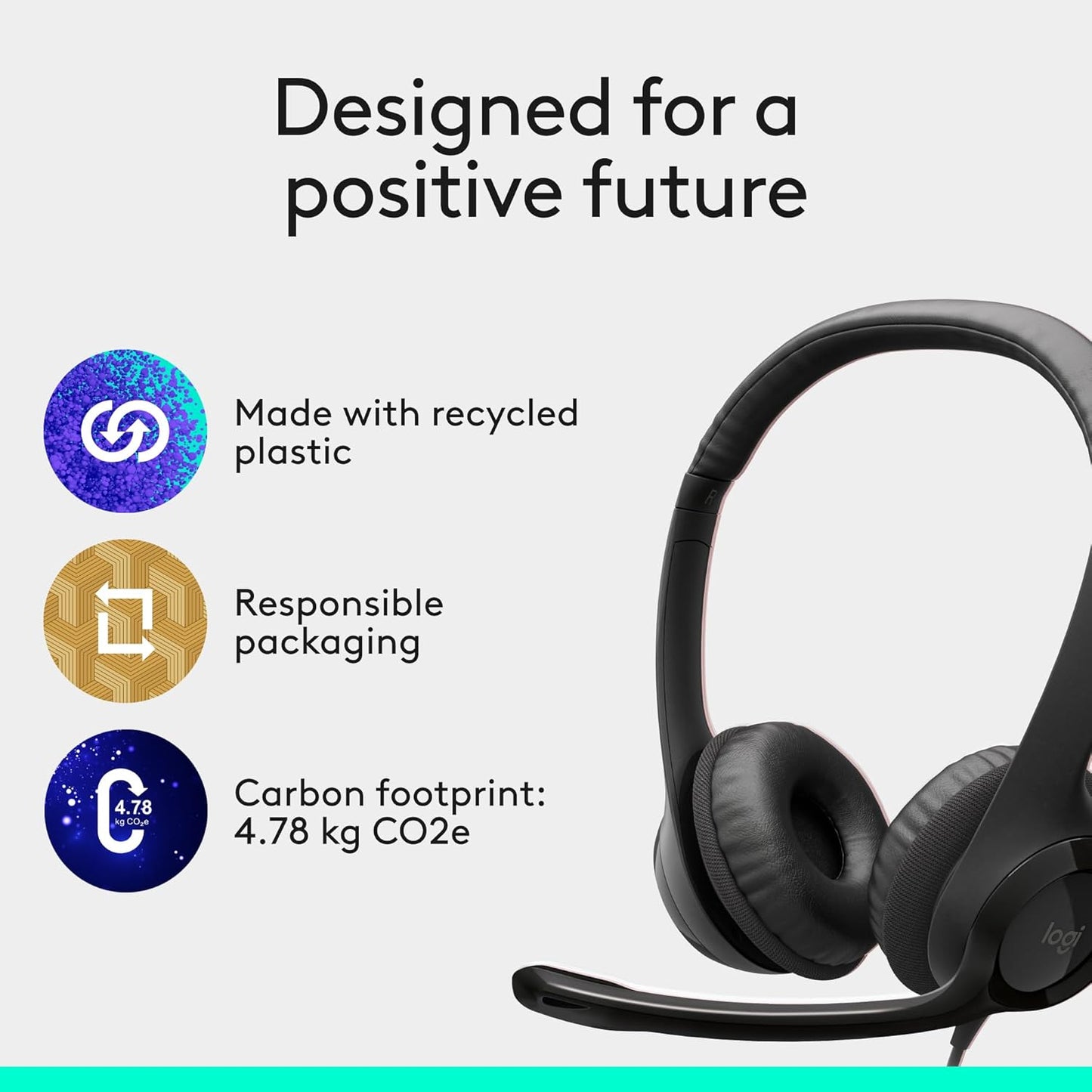 Logitech H390 Wired Headset for PC/Laptop, Stereo Headphones with Noise Cancelling Microphone, USB-A, In-Line Controls, Works with Chromebook - Black